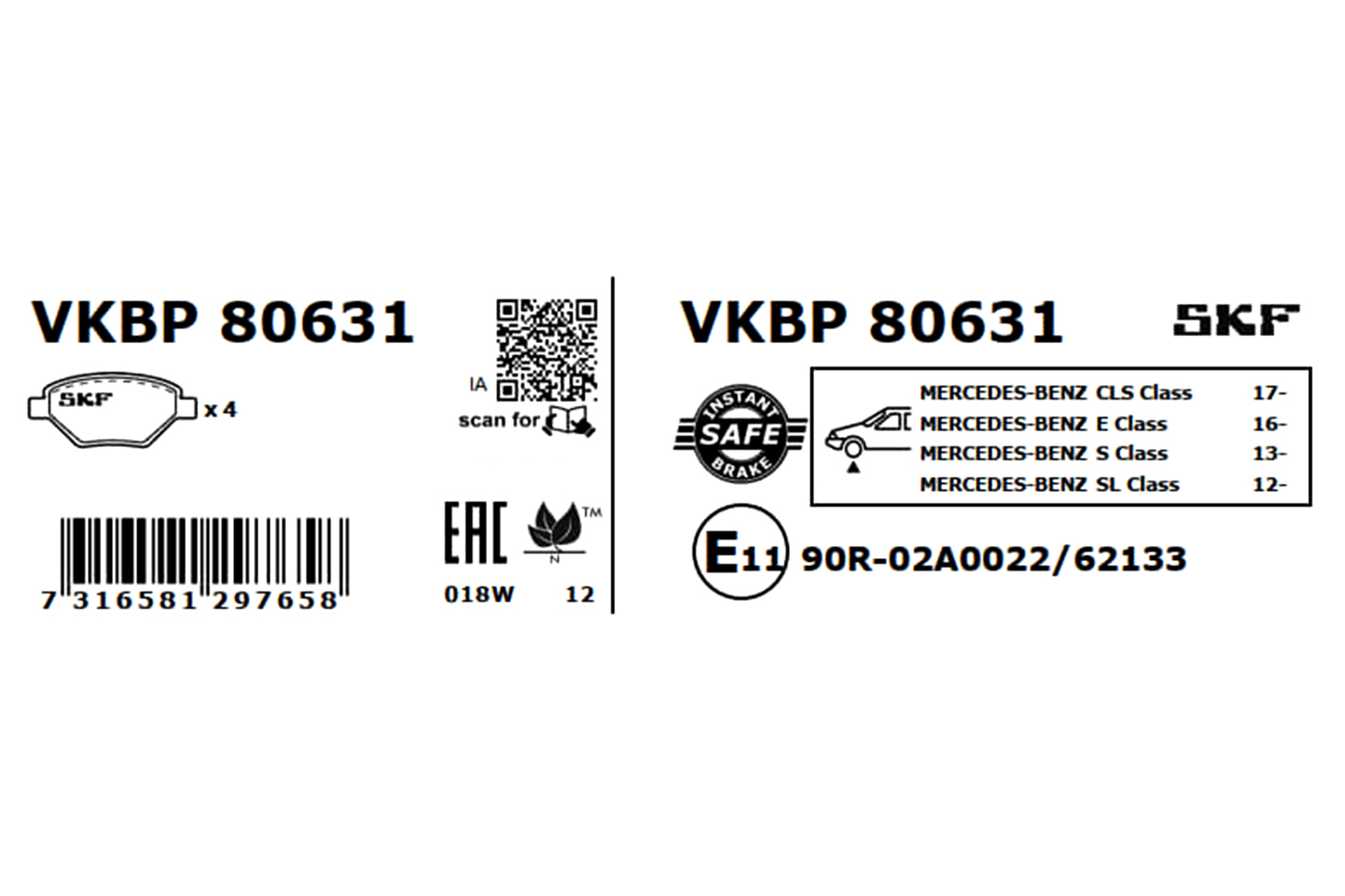 SKF VKBP 80631 Bremsbelagsatz, Scheibenbremse